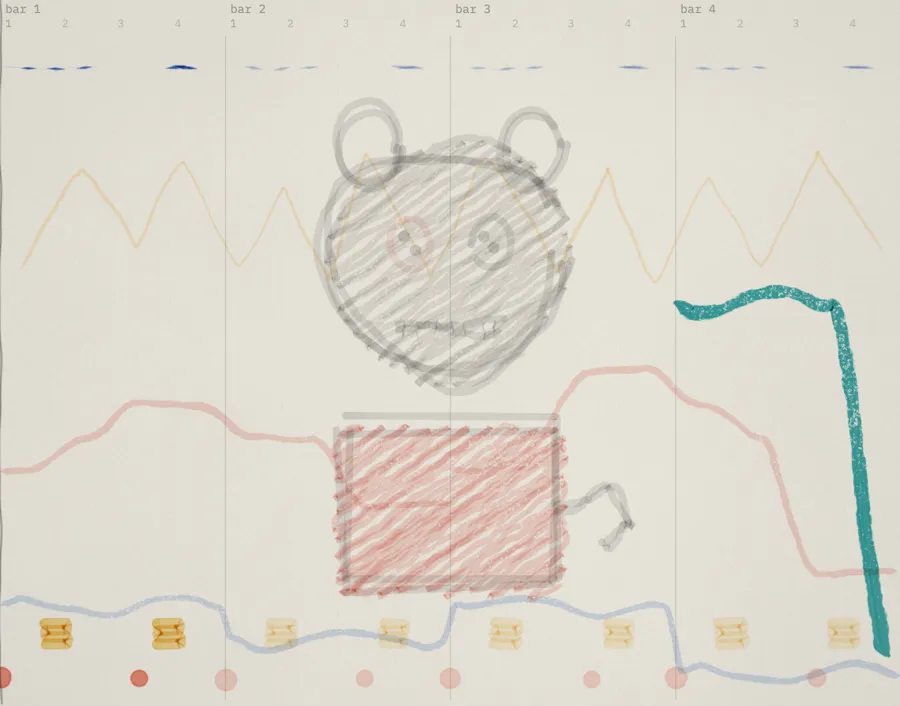 drawing: creepy · music box bear